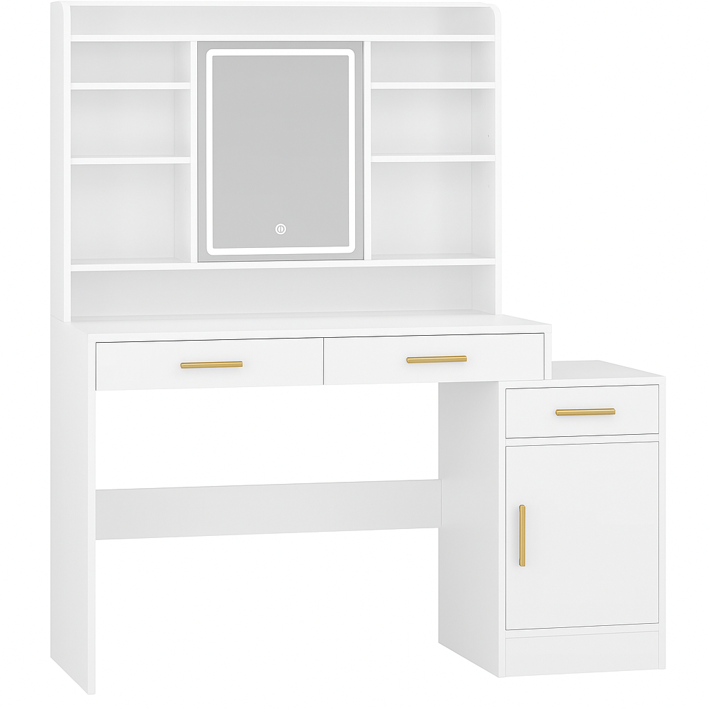 Coiffeuse avec miroir LED et rangement