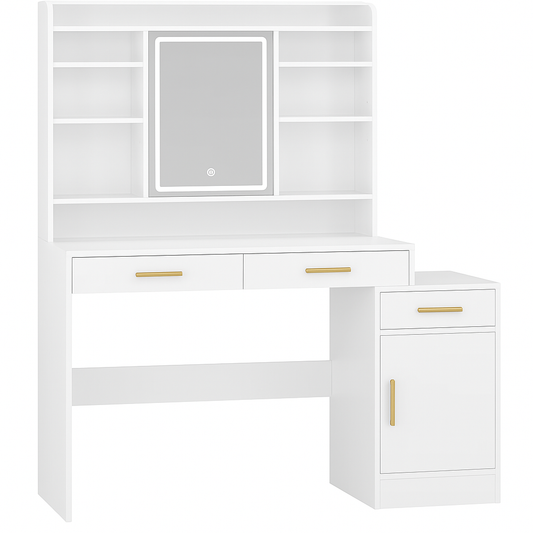 Coiffeuse avec miroir LED et rangement