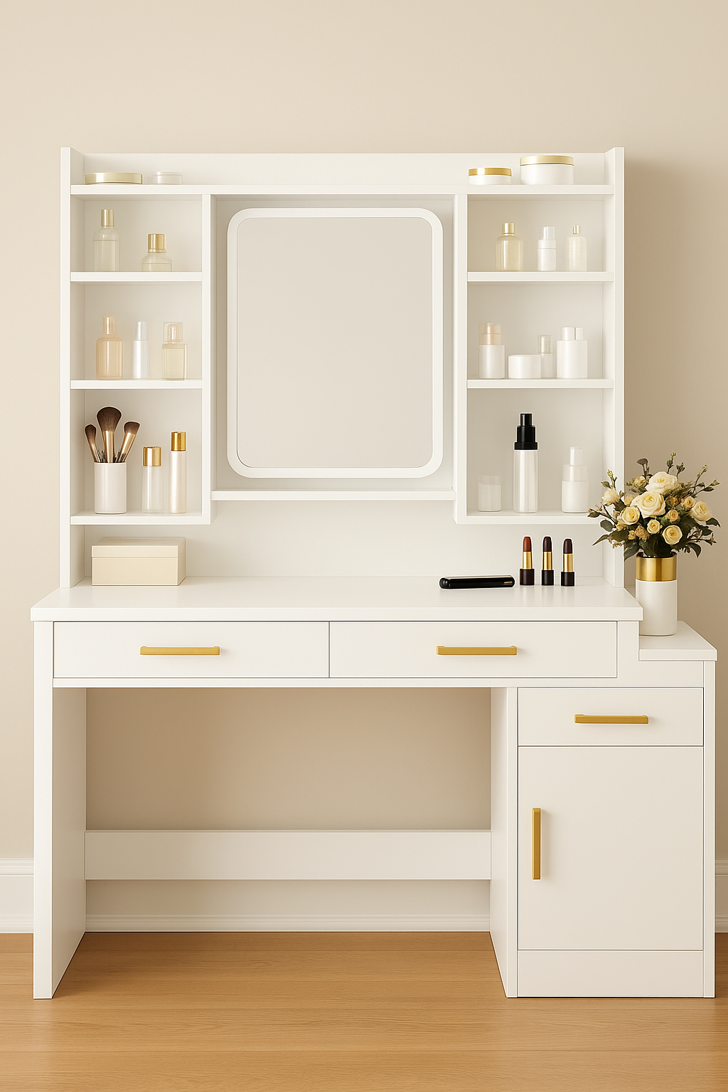 Coiffeuse avec miroir LED et rangement