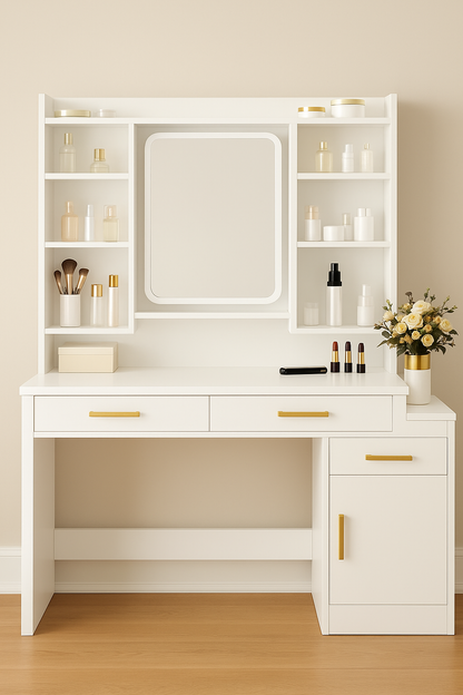 Coiffeuse avec miroir LED et rangement